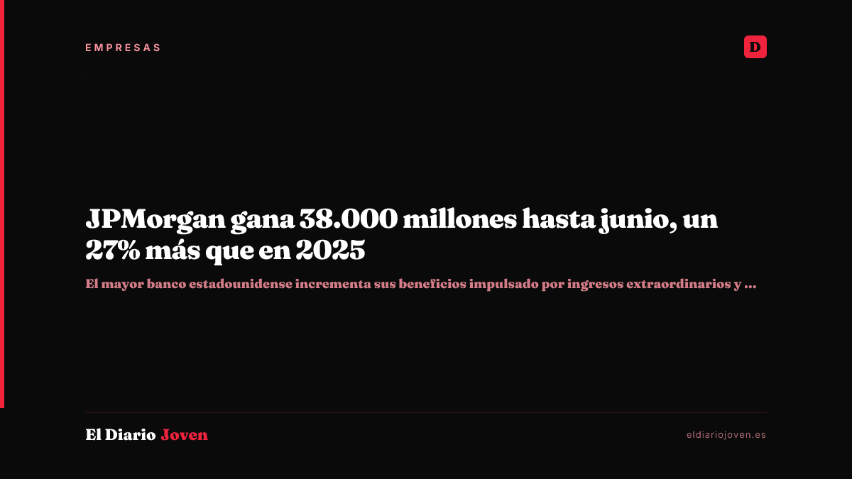 JPMorgan gana 38.000 millones hasta junio, un 27% más que en 2025