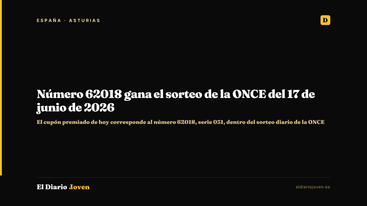 Número 62018 gana el sorteo de la ONCE del 17 de junio de 2026