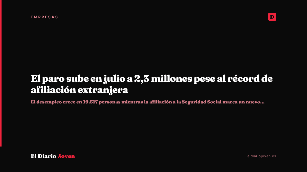 El paro sube en julio a 2,3 millones pese al récord de afiliación extranjera