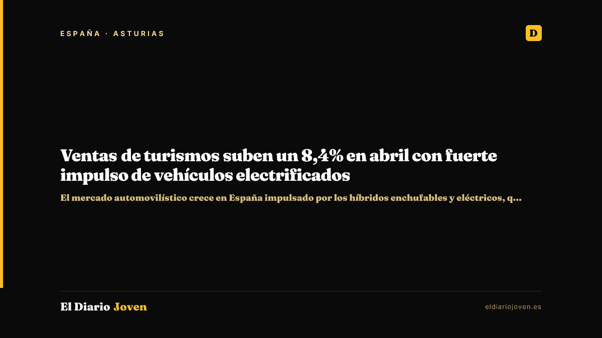Ventas de turismos suben un 8,4% en abril con fuerte impulso de vehículos electrificados
